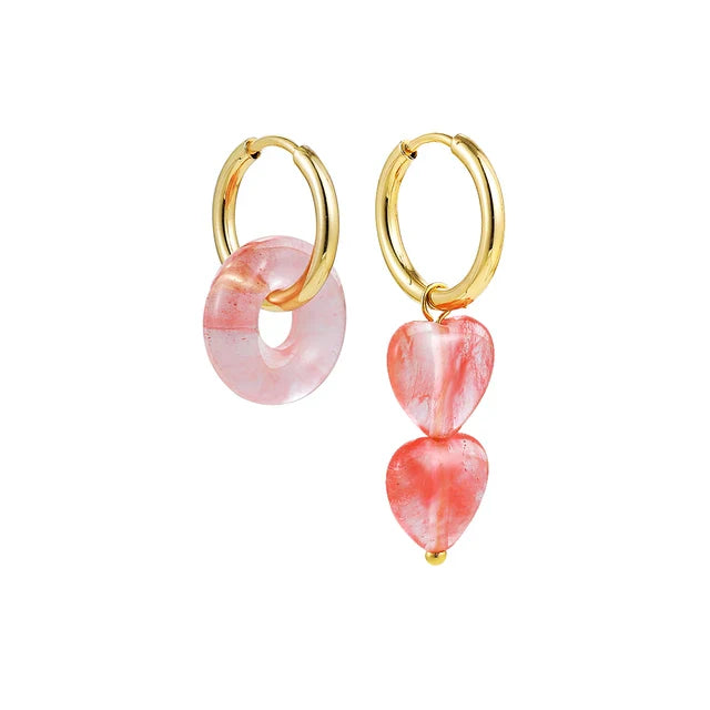 Cece Coral Mismatch Hoop Earrings