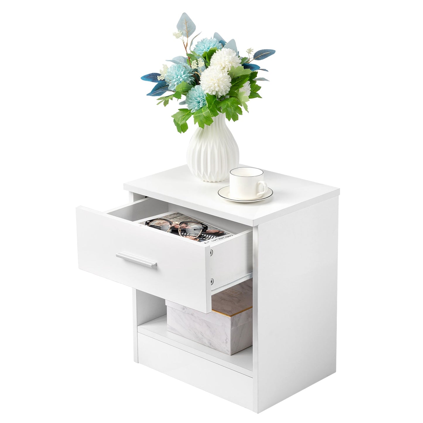 2-Tier Nightstand Set of 2, Bedside Cabinet End Table for Bedroom Home Office, White