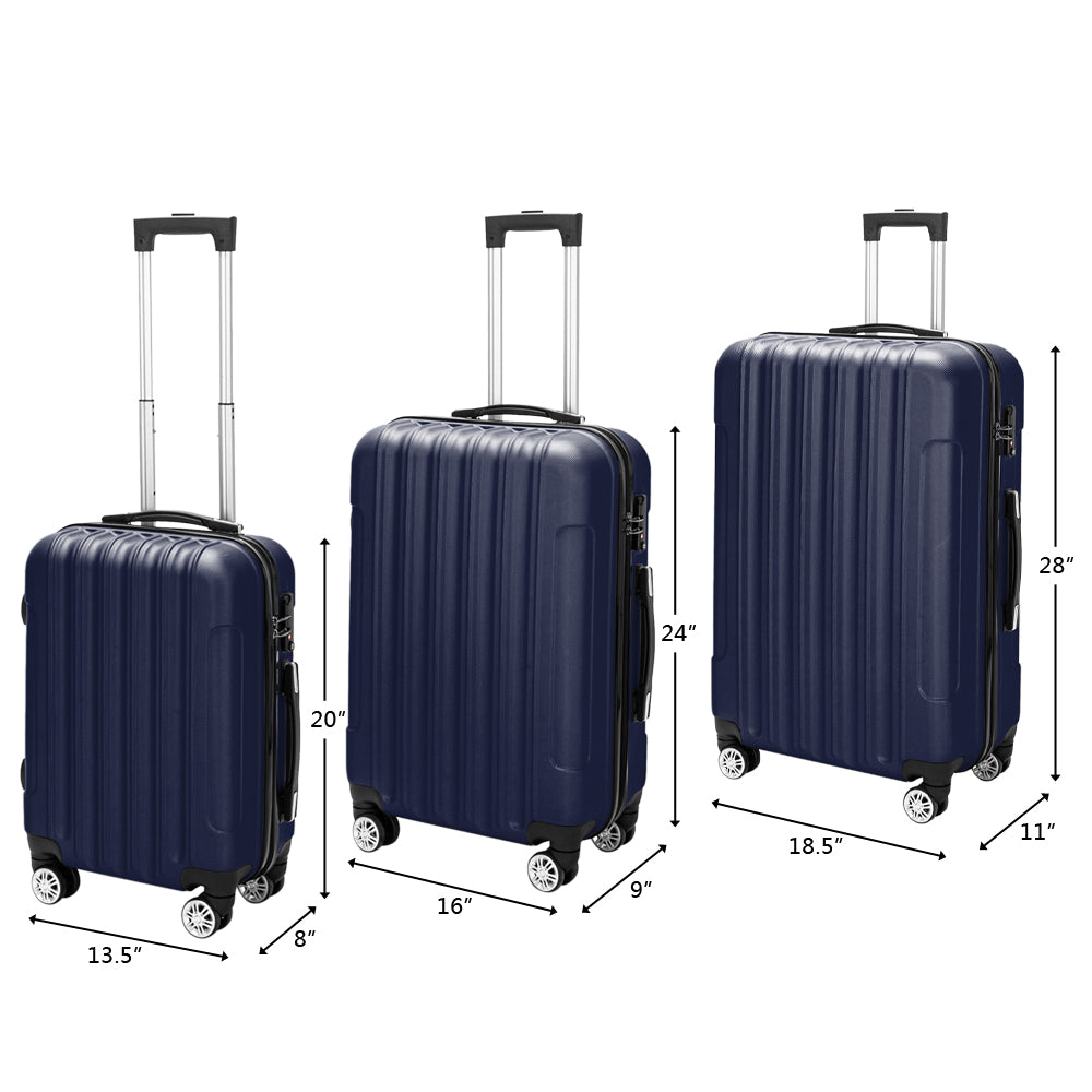 3 Pcs Suitcase Lightweight ABS Carry-on Hand Luggage 4 Spinner Wheels Trolley Case