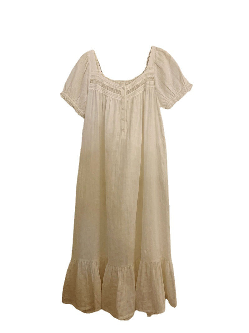 French Style Palace Style Nightdress Short-sleeved Summer Women's Home Clothes Princess Style Sweet Pajamas Women's Cotton Loose Outwear