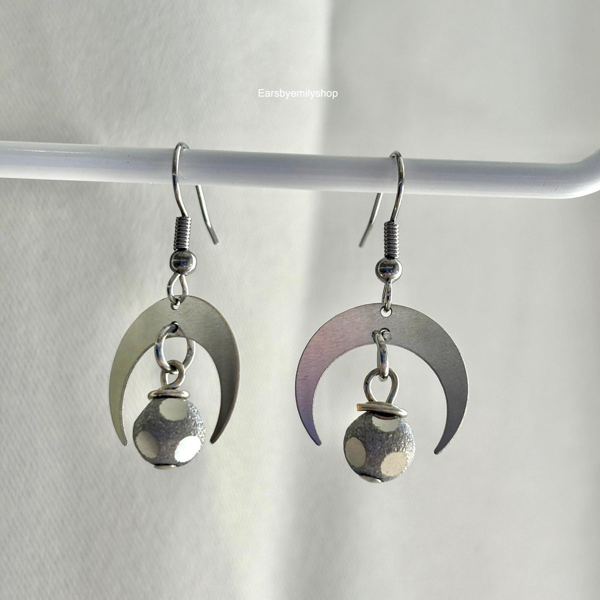 Stainless steel dangle disco moon earrings