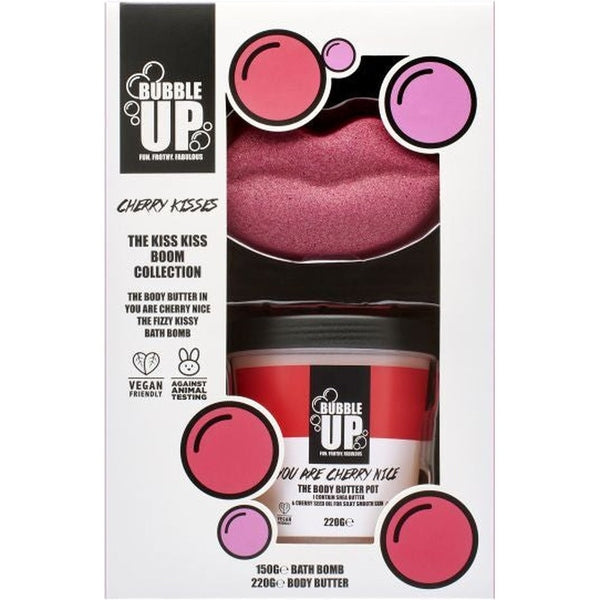 Bubble Up Kiss Kiss Boom Gift Set 150g Fizzy Kissy Bath Fizzer + 200g Cherry Nice Body Butter