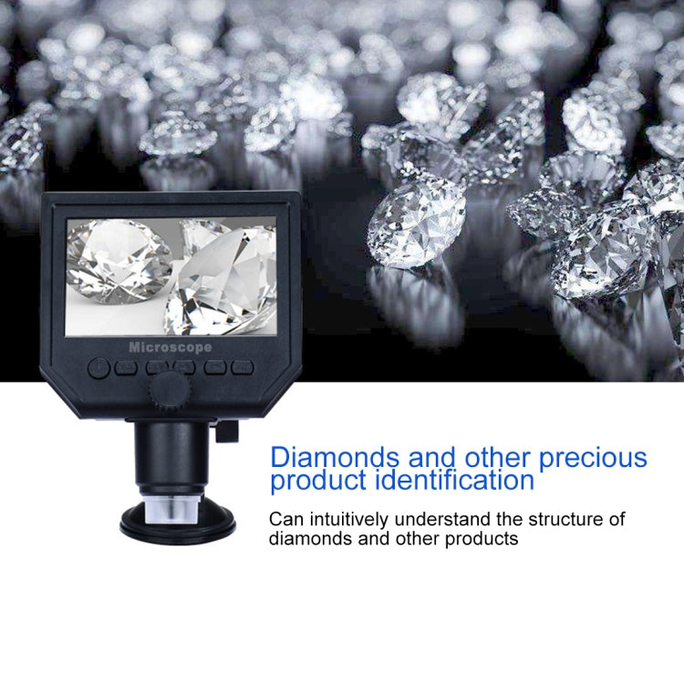 G600 600X 3.6MP 4.3 inch HD LCD Display USB Charging Portable Digital Microscope with LED Light, Support Micro SD Card(64GB Max), US Plug, AC 100-240V, US Plug