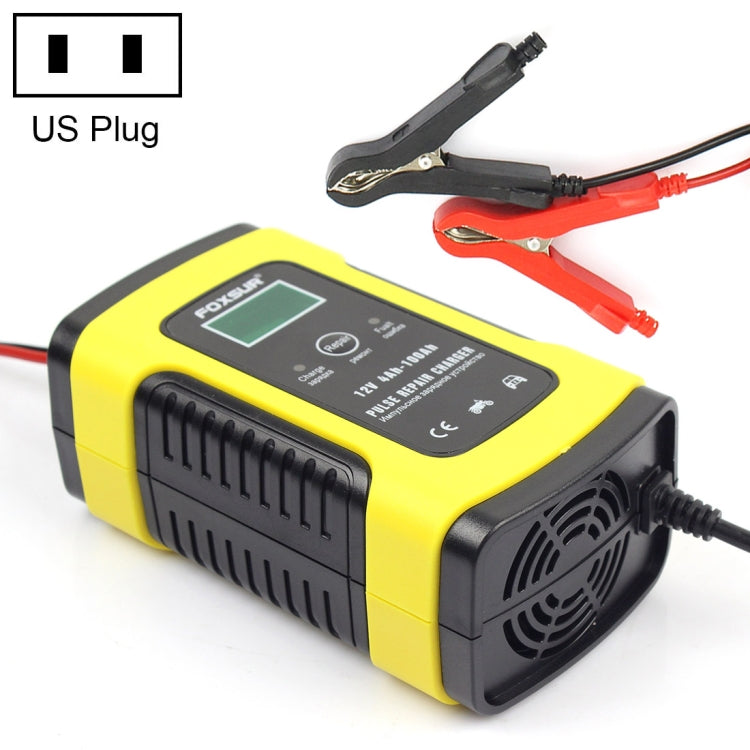 FOXSUR 12V 6A Intelligent Universal Battery Charger for Car Motorcycle, Length: 55cm, US Plug, US Plug, US Plug (Yellow)