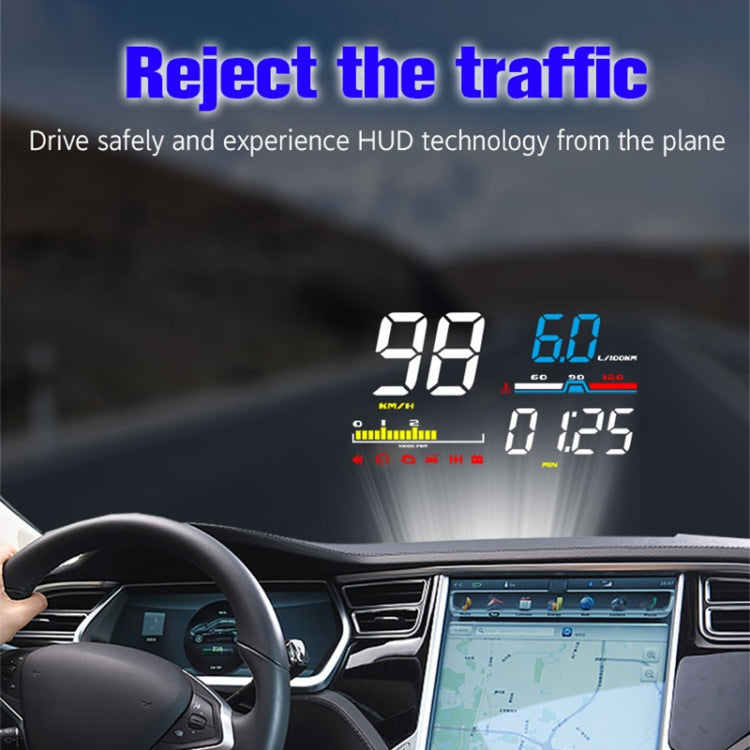 D5000 OBD2 5 inch Vehicle-mounted Head Up Display Security System, Support Car Speed / Engine Revolving Speed Display / Water Temperature / Battery Voltage / Detection and Elimination Fault Code, D5000