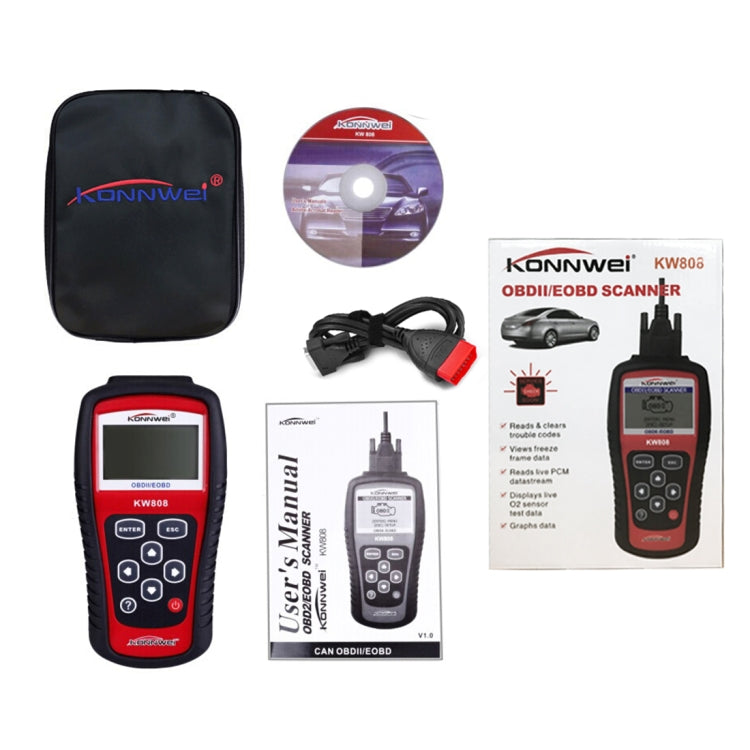 KONNWEI KW808 EOBD / OBDII Car Auto Diagnostic Scan Tools CAN Code Reader Scanner Auto Scan Adapter Scan Tool (Can Only Detect 12V Gasoline Car), KW808