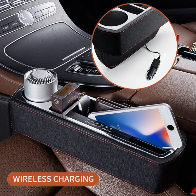 Car Multi-functional Wireless Fast Charge Console PU Leather Box Cup Holder Seat Gap Side Storage Box, Wireless Fast Charge (Brown), Wireless Fast Charge (Black), Wireless Fast Charge (Beige)