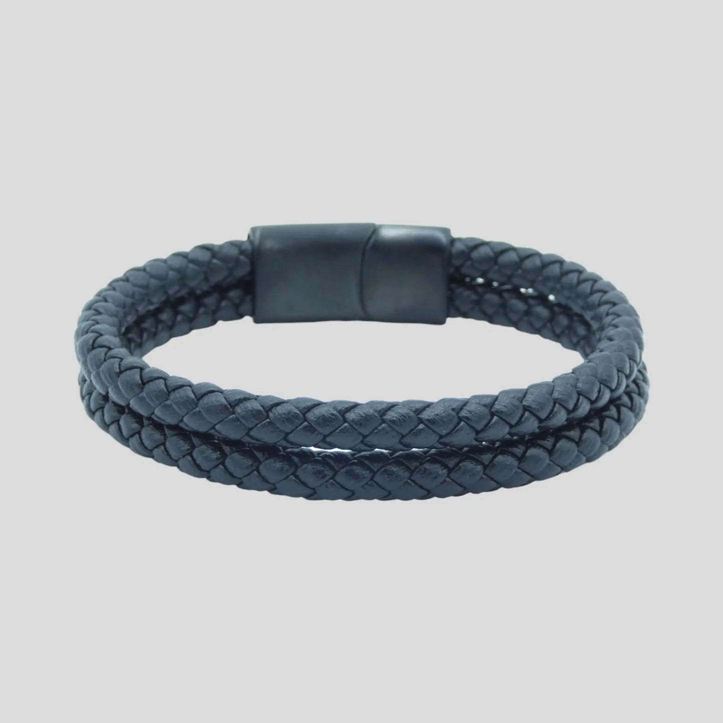 Classic Black Mens Double Leather Bracelet