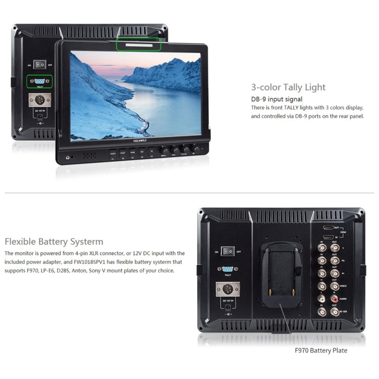 FEELWORLD FW1018SPV1 1920x1200 10.1 inch IPS Screen HD Color LCD Director Camera Field Monitor, FW1018SPV1