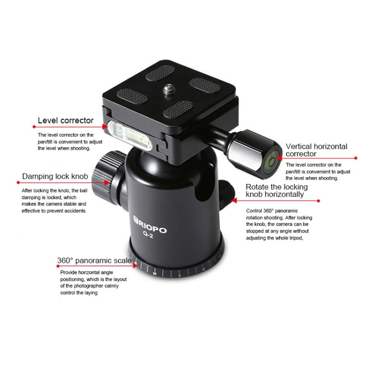 TRIOPO T259G+Q2 Adjustable Portable Carbon Fiber Tripod with Q-2 Ball Head for SLR Camera, T259G+Q2