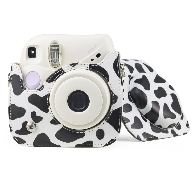 Milk Cow Full Body PU Leather Case Camera Bag with Strap for FUJIFILM instax mini 7+, Milk Cow