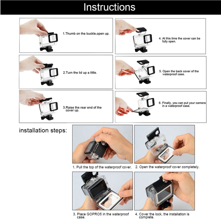 For GoPro HERO6 /5 30m Waterproof Housing Protective Case + Hollow Back Cover with Buckle Basic Mount & Screw, No Need to Disassemble Lens(GP413), Housing Case+ Back cover