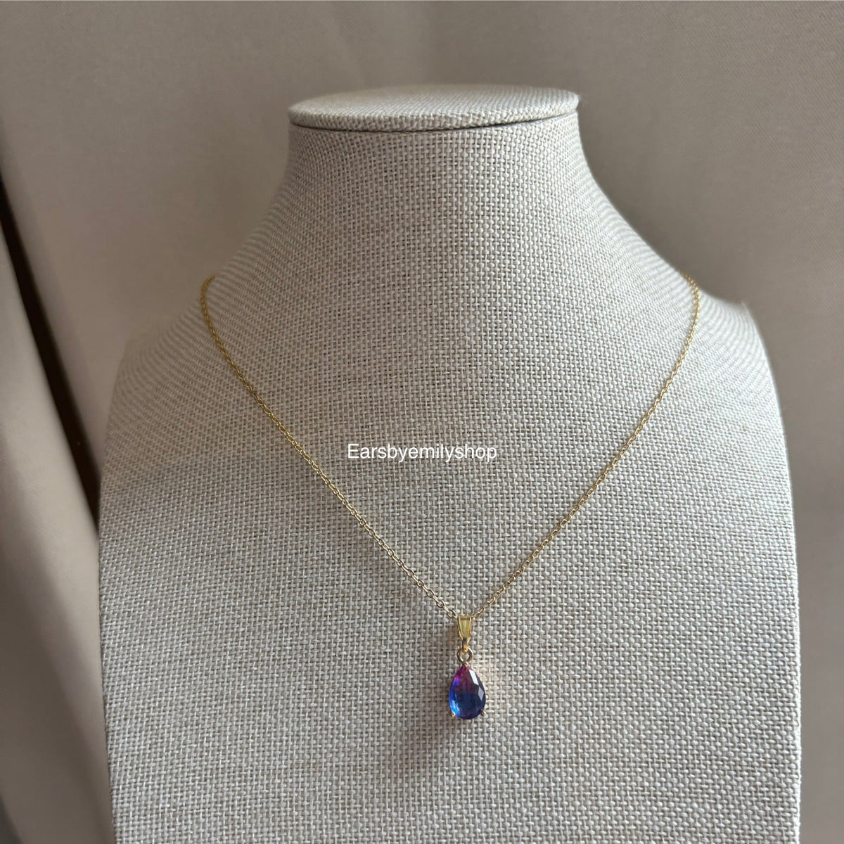Pink and blue ombré teardrop gold plated necklace