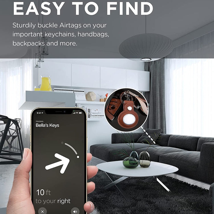 Litchi Texture Leather Protective Case with Key Ring for AirTag 2nd Gen / AirTag 1st Gen