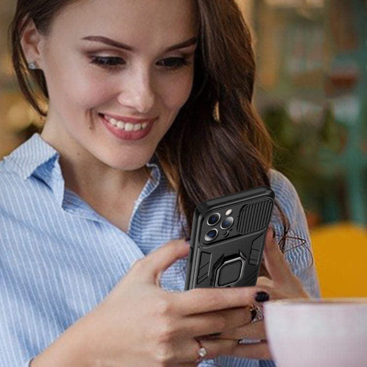 Sliding Camera Cover Design TPU + PC Shockproof Case with Ring Holder, For iPhone 13 Pro, For iPhone 13, For iPhone 13 Pro Max
