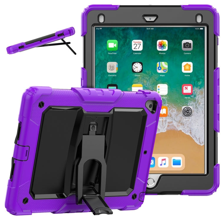 Shockproof Colorful Silicone + Black PC Tablet Protective Case with Holder & Shoulder Strap, For iPad 9.7 2018 / 2017