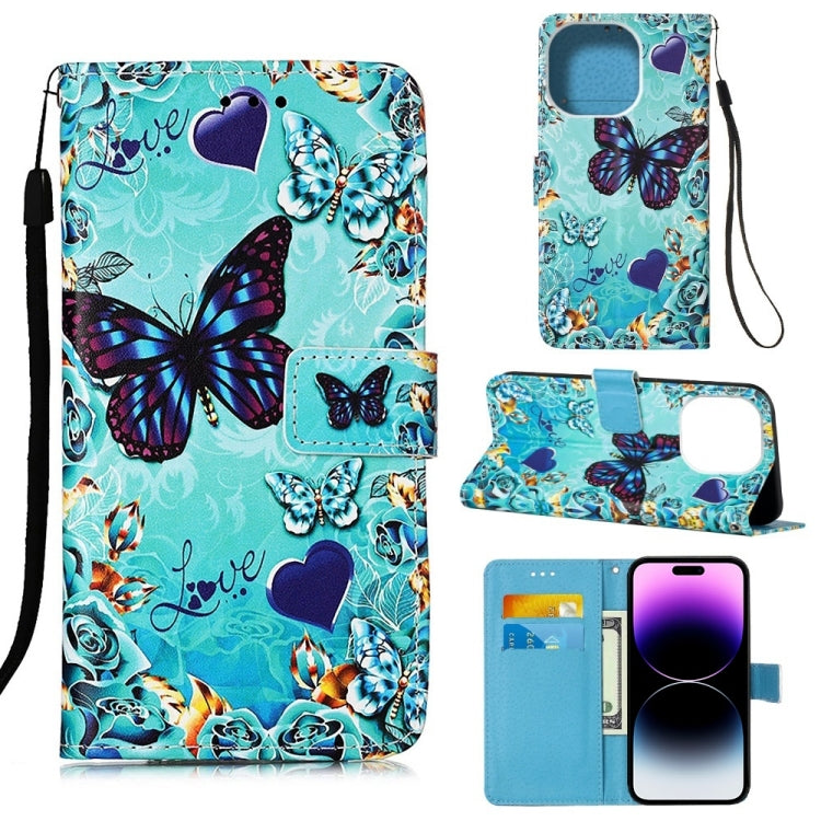 Painted Flat Texture Leather Case with Lanyard & Card Slot & Wallet & Holder, For iPhone 14, For iPhone 14 Plus, For iPhone 14 Pro