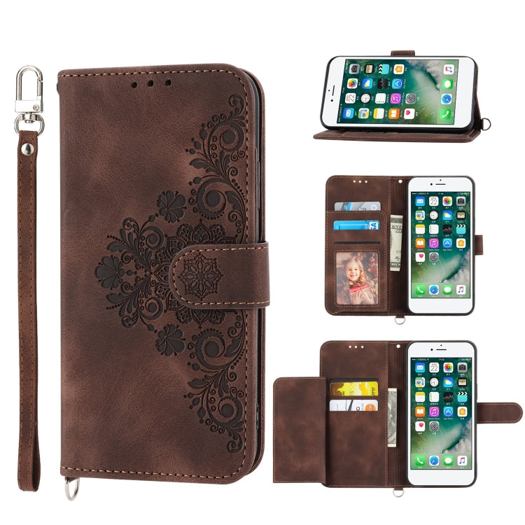 Skin-feel Flowers Embossed Wallet Leather Phone Case, For iPhone XR, For iPhone SE 2022 / SE 2020 / 8 / 7, For iPhone 8 Plus / 7 Plus