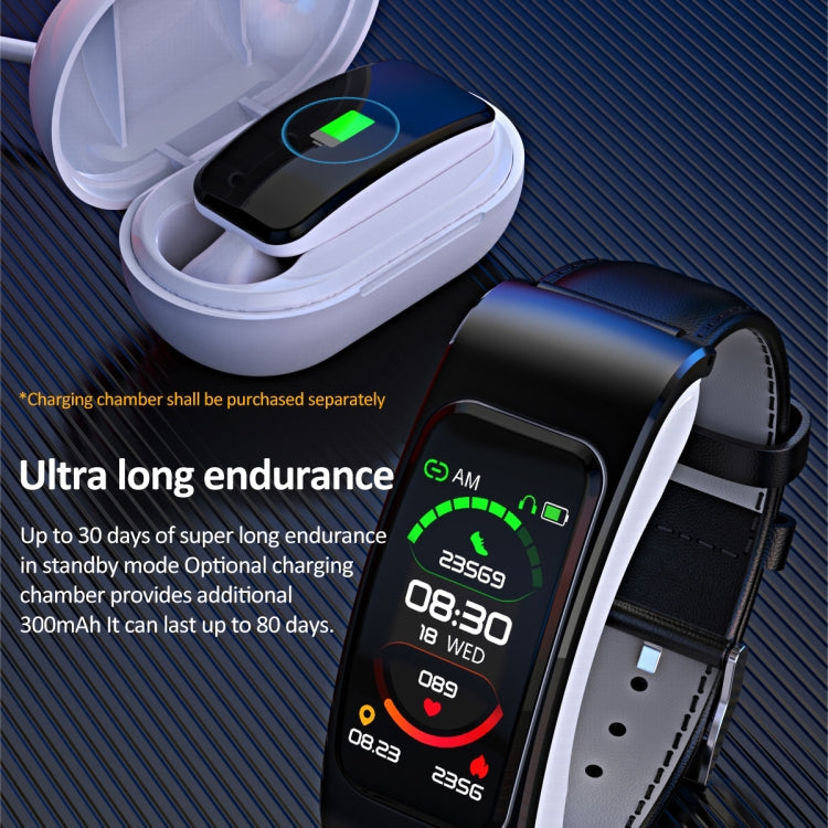 K60 1.08 inch Leather Band Earphone Detachable Life Waterproof Smart Watch Support Bluetooth Call, Leather Band (Black Silver), Leather Band (Black), Leather Band (Brown Silver)