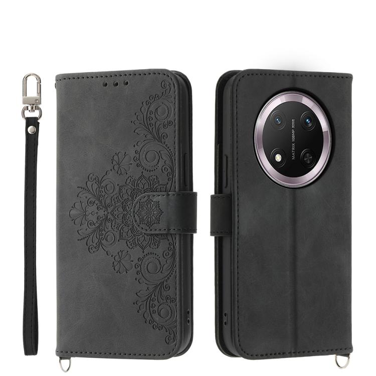 Skin Feel Flowers Embossed Wallet Leather Phone Case, For Honor 400 Lite Global, For Honor 400 Global 156.5mm, For Honor X8c 4G, For Honor X9c Global / Magic7 Lite