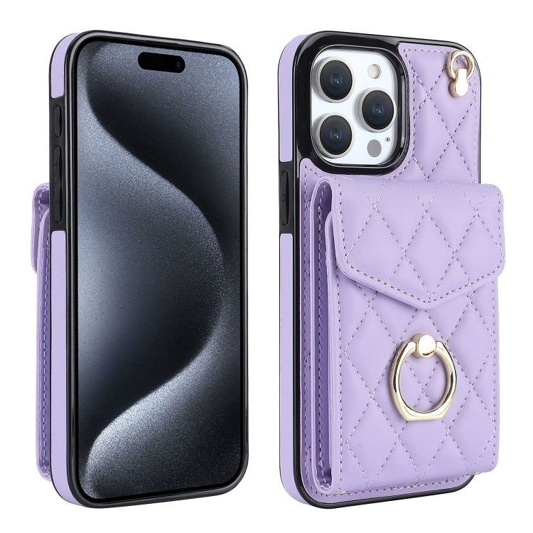 Rhombic Texture Card Bag Phone Case with Long Lanyard, For iPhone 17, For iPhone Air, For iPhone 15 Pro Max