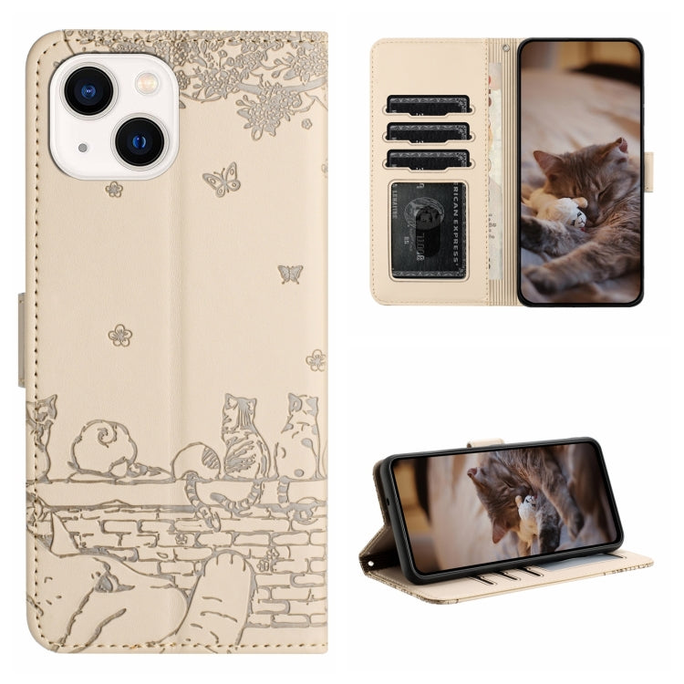 Cat Embossing Pattern Leather Phone Case with Lanyard, For iPhone 16, For iPhone 15 Pro Max, For iPhone 15 Pro, For iPhone 15 Plus