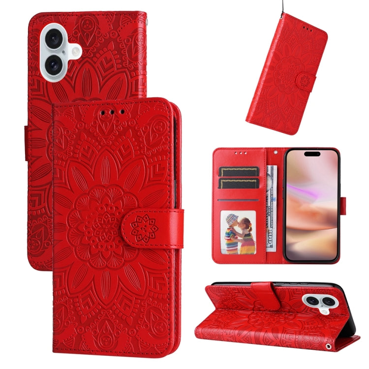 Embossed Sunflower Leather Phone Case, For iPhone Air, For iPhone 16 Pro Max, For iPhone 16 Pro, For iPhone 16 Plus