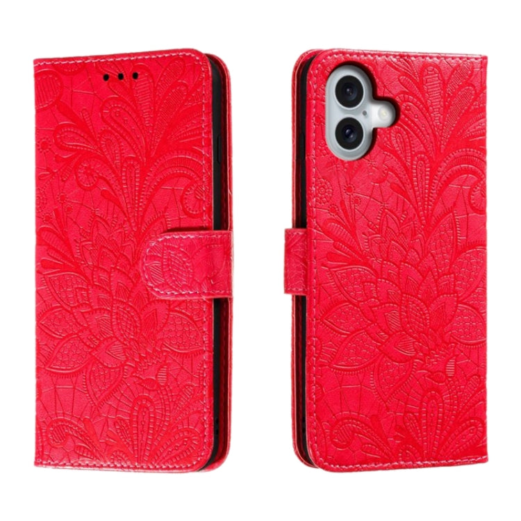 Lace Flower Embossing Flip Leather Phone Case, For iPhone Air, For iPhone 16 Pro Max, For iPhone 16 Pro, For iPhone 16 Plus