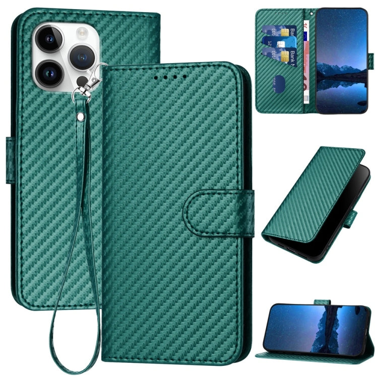 YX0070 Carbon Fiber Buckle Leather Phone Case with Lanyard, For iPhone 17, For iPhone Air, For iPhone 16 Pro Max