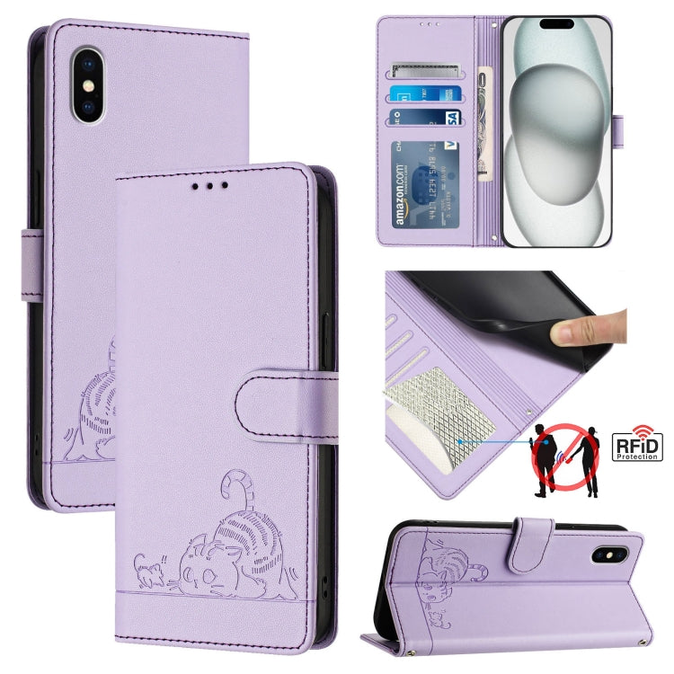 Cat Rat Embossed Pattern RFID Leather Phone Case with Lanyard, For iPhone 11 Pro Max, For iPhone 11, For iPhone 11 Pro, For iPhone XS / X