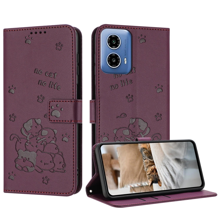 Embossed Kitten Phone Leather Case with Lanyard, For Motorola Edge 2024 5G, For Motorola Edge 50 Ultra, For Motorola Edge 50 Pro, For Motorola Edge 50 Fusion