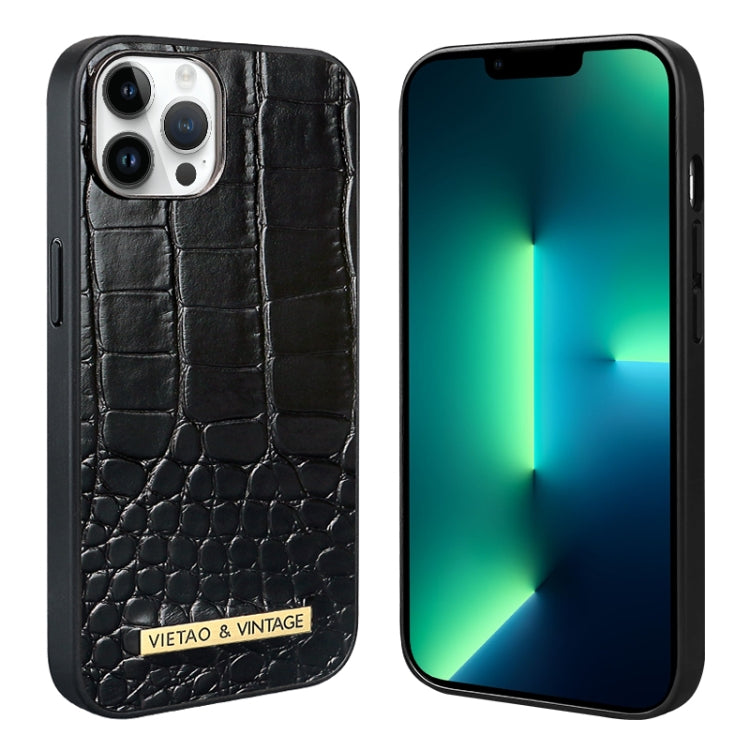 Black alligator texture PU leather phone case for iPhone 13 Pro with VIETAO branding.