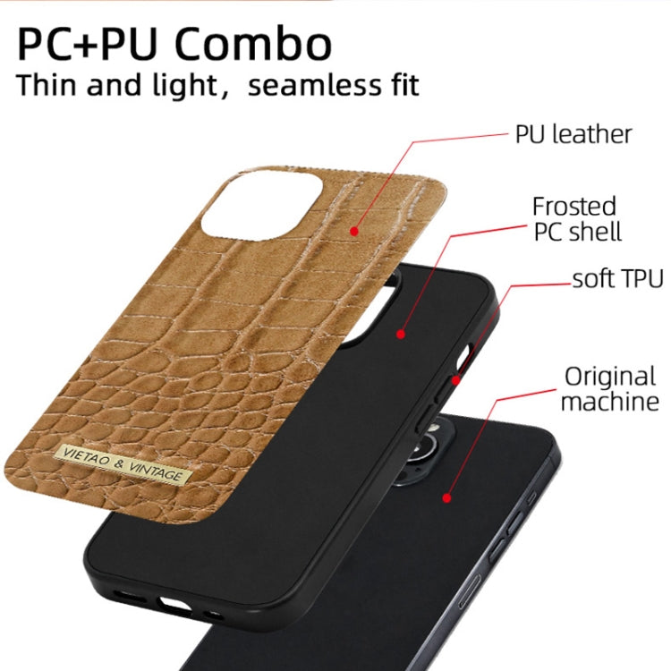 Black VIETAO alligator texture PU leather iPhone 14 case with crocodile pattern and metallic branding
