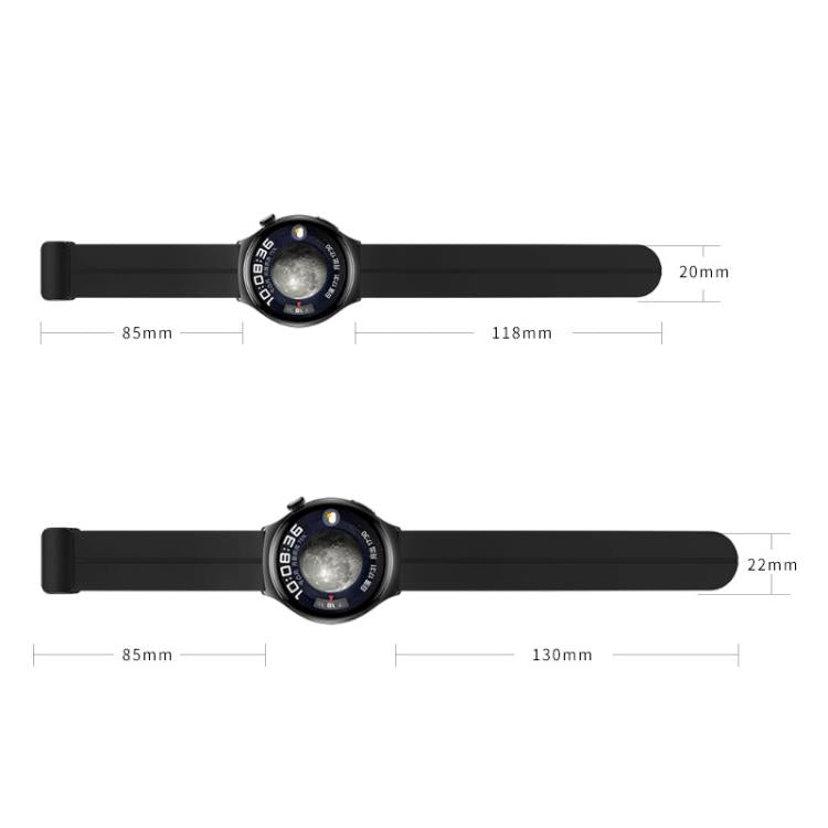 xDfind Flat Head Groove Folding Black Buckle Silicone Watch Band, 20mm, 22mm