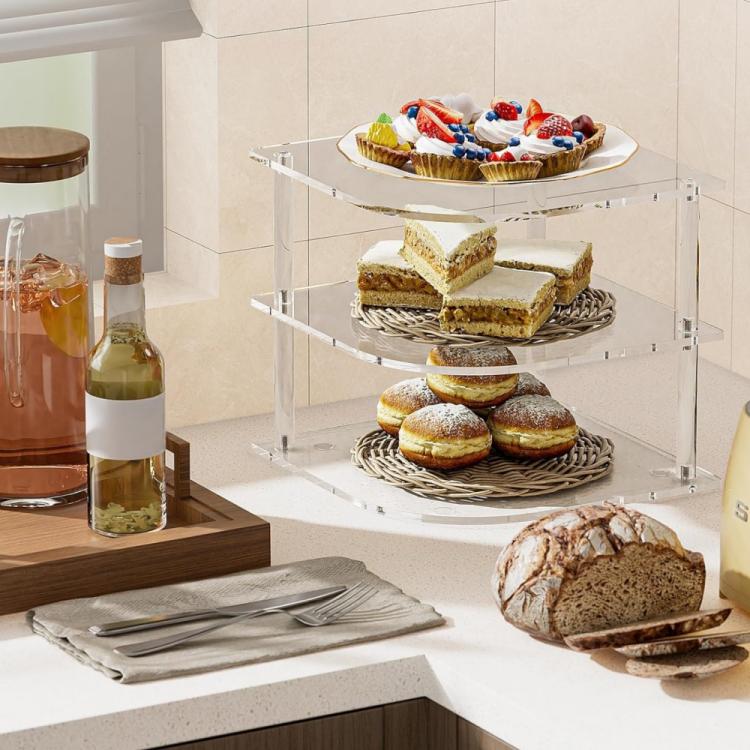 YX165 Acrylic 3 Tier Corner Plates and Bowls Organizer Shelf, YX165