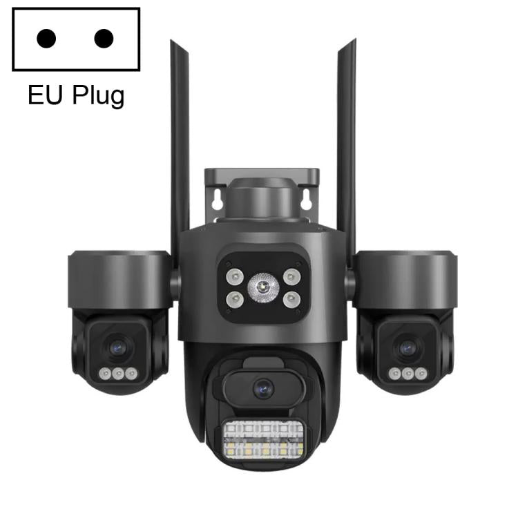 ICSee Triple-Lens 3MP Wireless WiFi Security Camera, Three-Screen Panoramic PTZ IP Camera with Full-Color Night Vision, US Plug, EU Plug