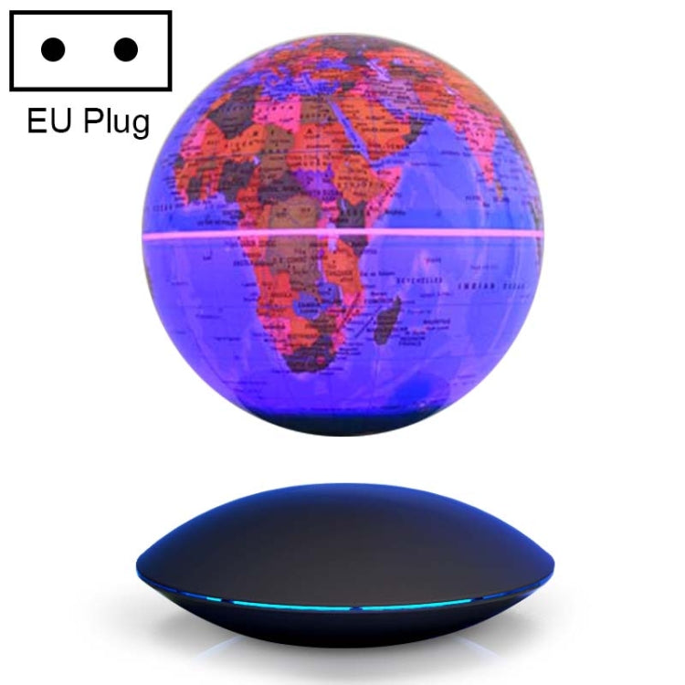 6 inch Rotation Illuminating English Magnetic Levitation Globe Office Crafts Ornaments, EU Plug, Black EU Plug, Baby Blue EU Plug