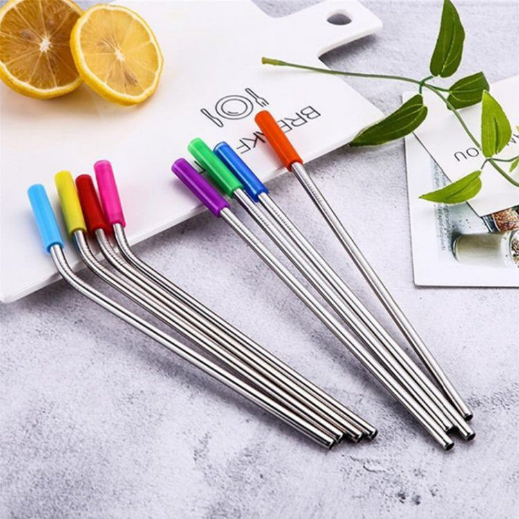 8pcs Reusable Silicone Tips Stainless Steel Drinking Straws + 2pcs Cleaner Brushes Set Kit with Cashmere Bag, 215*6mm, 215*6mm
