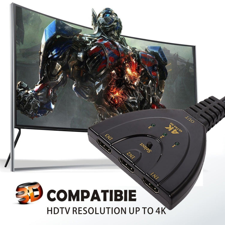 3 in 1 HDMI Input 4K x 2K HDTV Pigtail Switch Adapter HDMI Splitter, 1 in 3