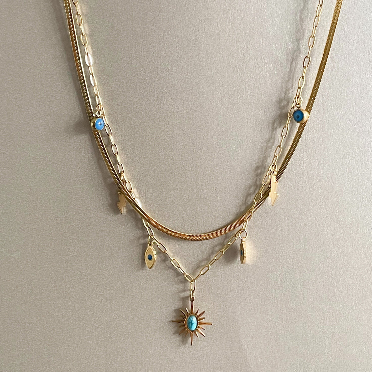 Cleopatra 18k Gold Plated Double Layered Charm Necklace