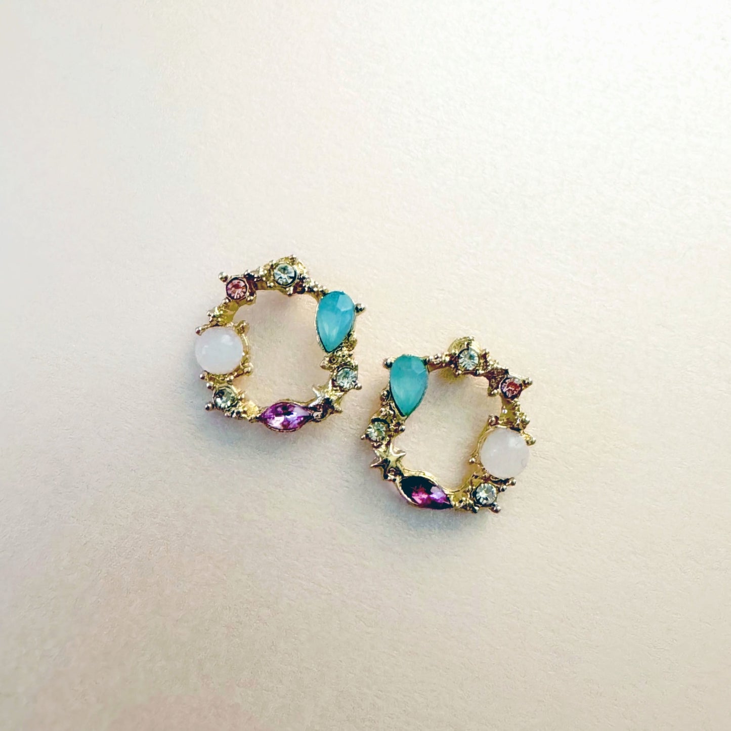 Saffy Pink Jewelled Wreath Studs
