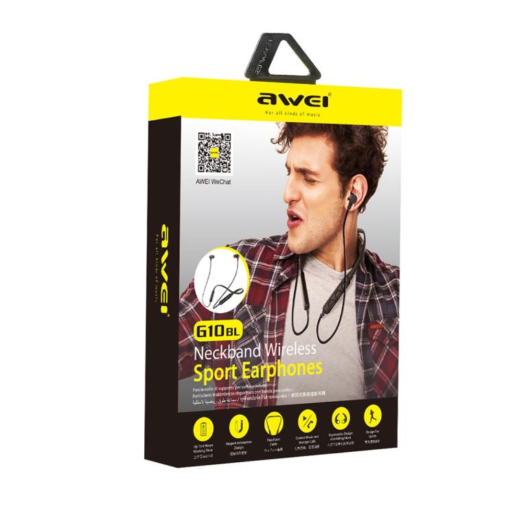 awei G10BL Outdoor Sports Fashion Neck Hanging Design Stereo Bass Bluetooth Earphone, Built-in Mic, G10BL