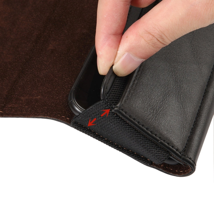 Lambskin Elastic Band Men 5.7-6.0 Inch Mobile Phone Universal Hanging Waist Leather Case with Card Slot, For iPhone XS Max / 8 Plus / 7 Plus / Honor 8X and Other 5.7-6.0 Inch Mobile Phones