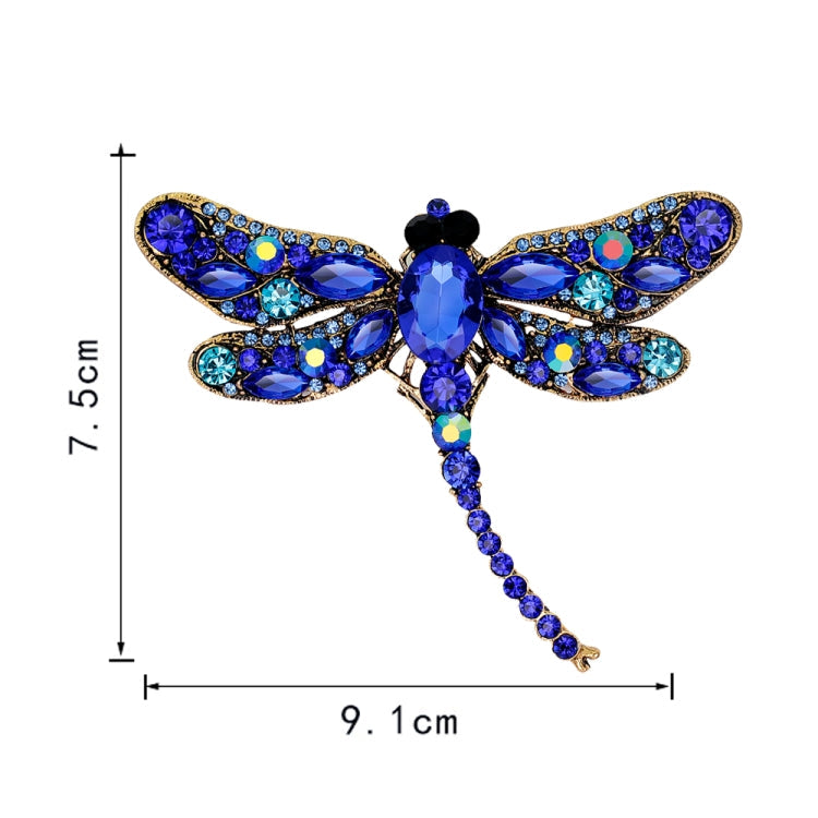Vintage Classical Dragonfly Pattern Rhinestone Brooch, Blue
