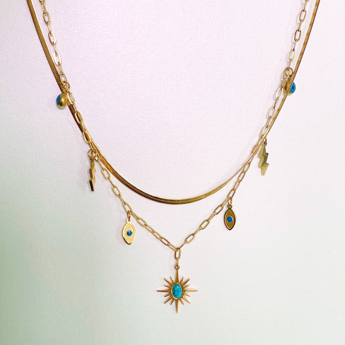 Cleopatra 18k Gold Plated Double Layered Charm Necklace