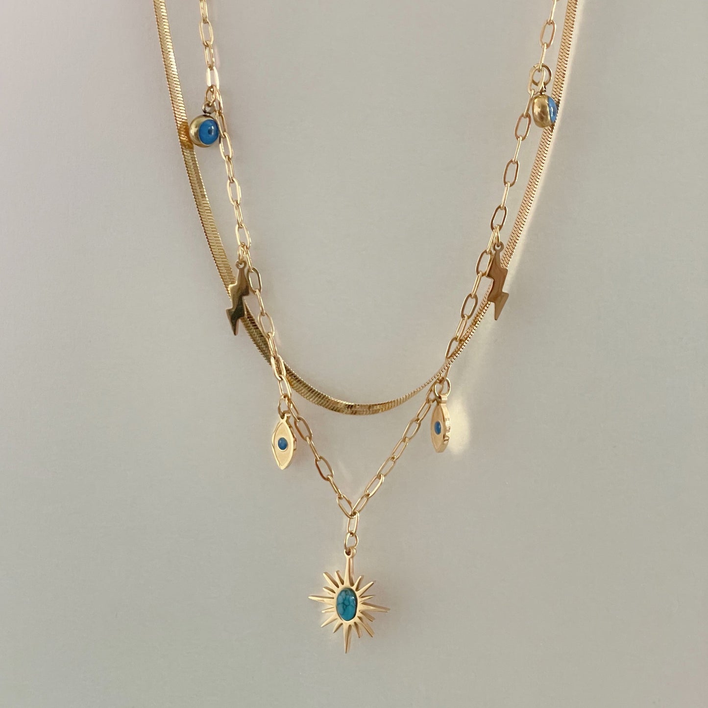 Cleopatra 18k Gold Plated Double Layered Charm Necklace