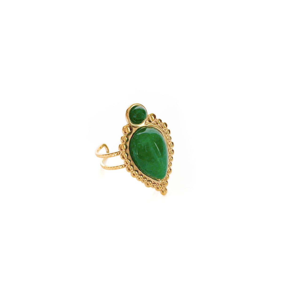 Adhira Luxe 18k Gold Plated Green Teardrop Stone Ring