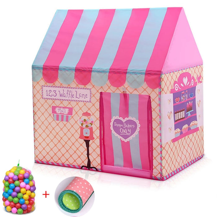 Household Children Printing Play Tent Small Game House with 50 Ocean Balls & Mat, with 50 Ocean Balls & Mat (Green), with 50 Ocean Balls & Mat (Light Pink), with 50 Ocean Balls & Mat (Black White), with 50 Ocean Balls & Mat (Pink)