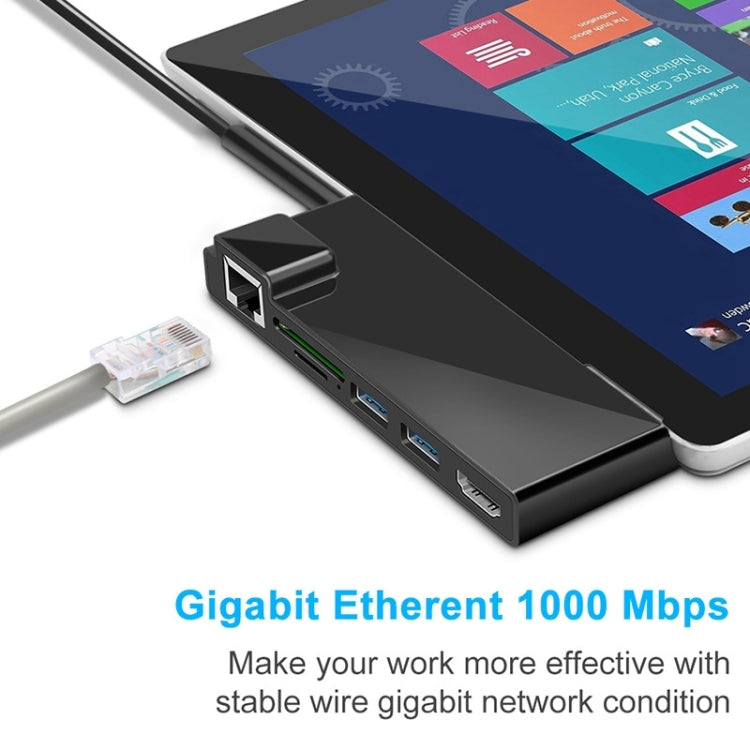 Rocketek SH768 6 in 1 RJ45 / USB 3.0 / HDMI / SD / TF HUB Adapter for Surface Pro 5 / 6, For Surface Pro 5 / 6 with RJ45