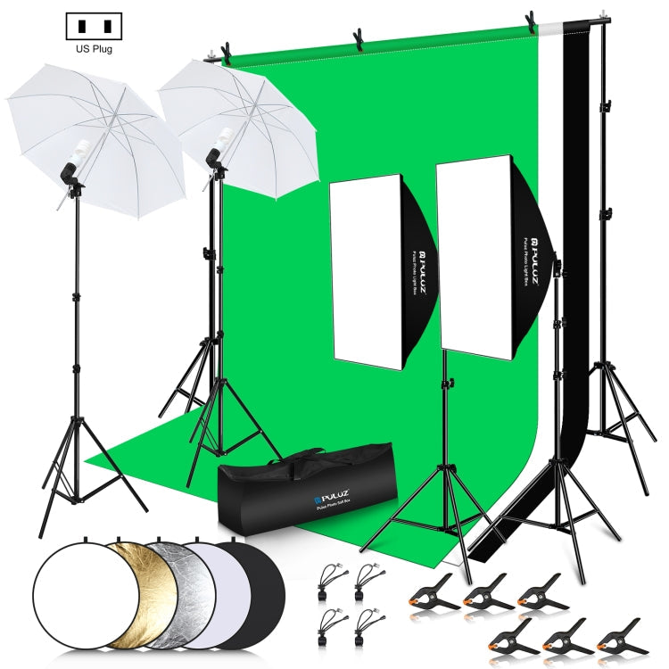 PULUZ LED Light Studio Softbox Photography Kit with 220V Bulb & Background & Reflective & Tripod Mount & Sandbags, Photography Light Kit, EU Plug, Photography Light Kit, US Plug